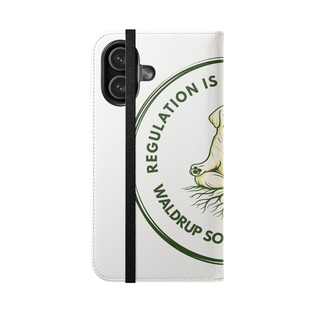 Meditation Pup Flip Case – "Regulation Is the Foundation" Phone Wallet