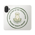 Meditation Pup Flip Case – "Regulation Is the Foundation" Phone Wallet
